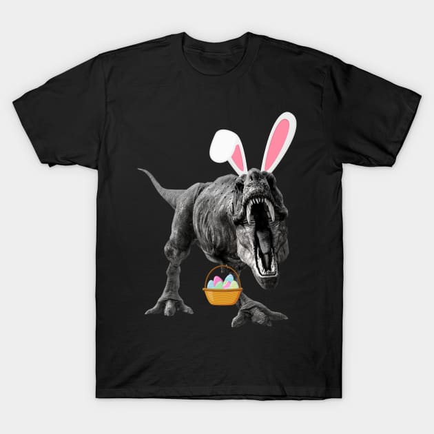 Easter T-Rex Bunny Ears Easter Basket T-Shirt by Kristalclick 